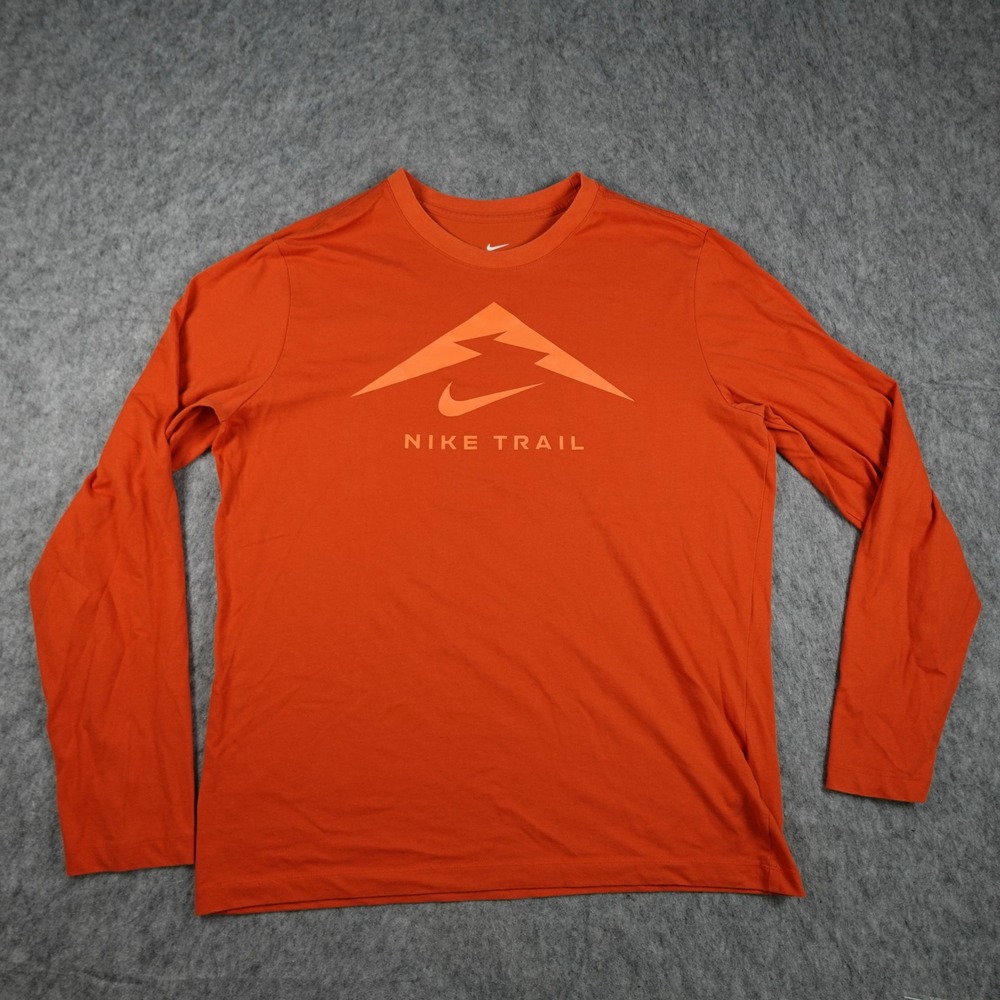 Nike Shirt Men Large Orange Trail Running Dri Fit Long Sleeve Graphic FN0827 893